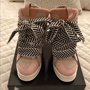 Cynthia Richard’s Courageous Wedge Sneaker Pink and Tan